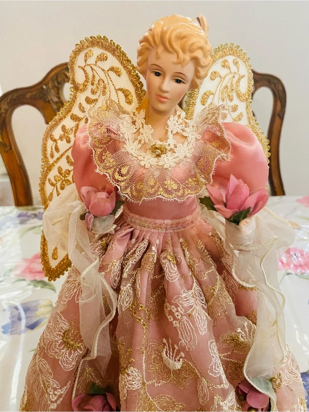 Pink and Gold Angel Tree Topper Doll